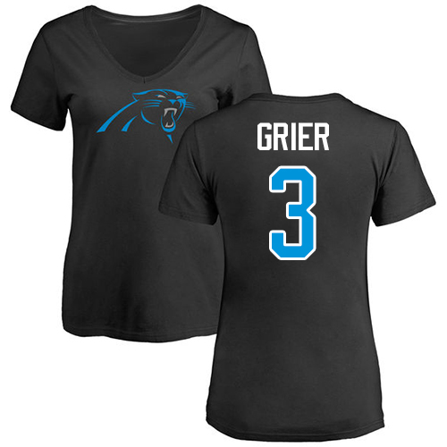 Carolina Panthers Black Women Will Grier Name and Number Logo Slim Fit NFL Football #3 T Shirt